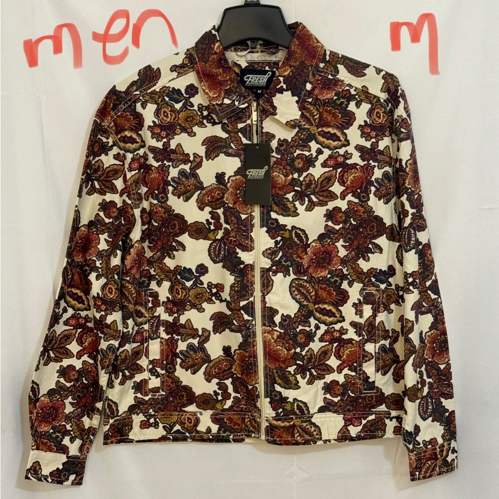 Fresh Men's Jean Jacket - Cream and Brown Floral
